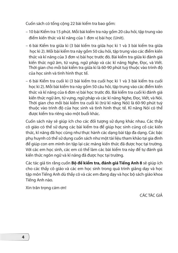 BỘ ĐỀ KIỂM TRA, ĐÁNH GIÁ TIẾNG ANH LỚP 8 (Theo chương trình GDPT 2018)